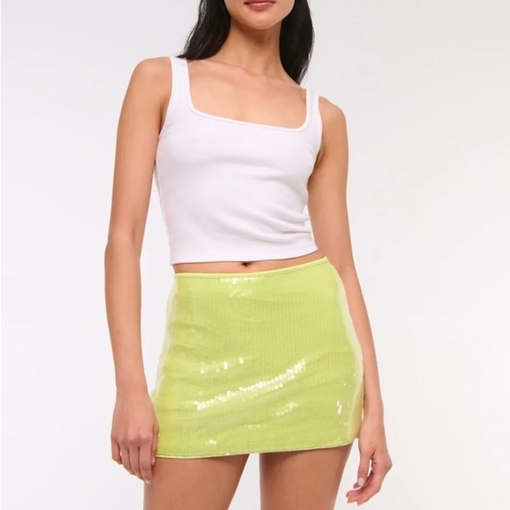 Lime Sequin Mini Skirt - Picture 2 of 4